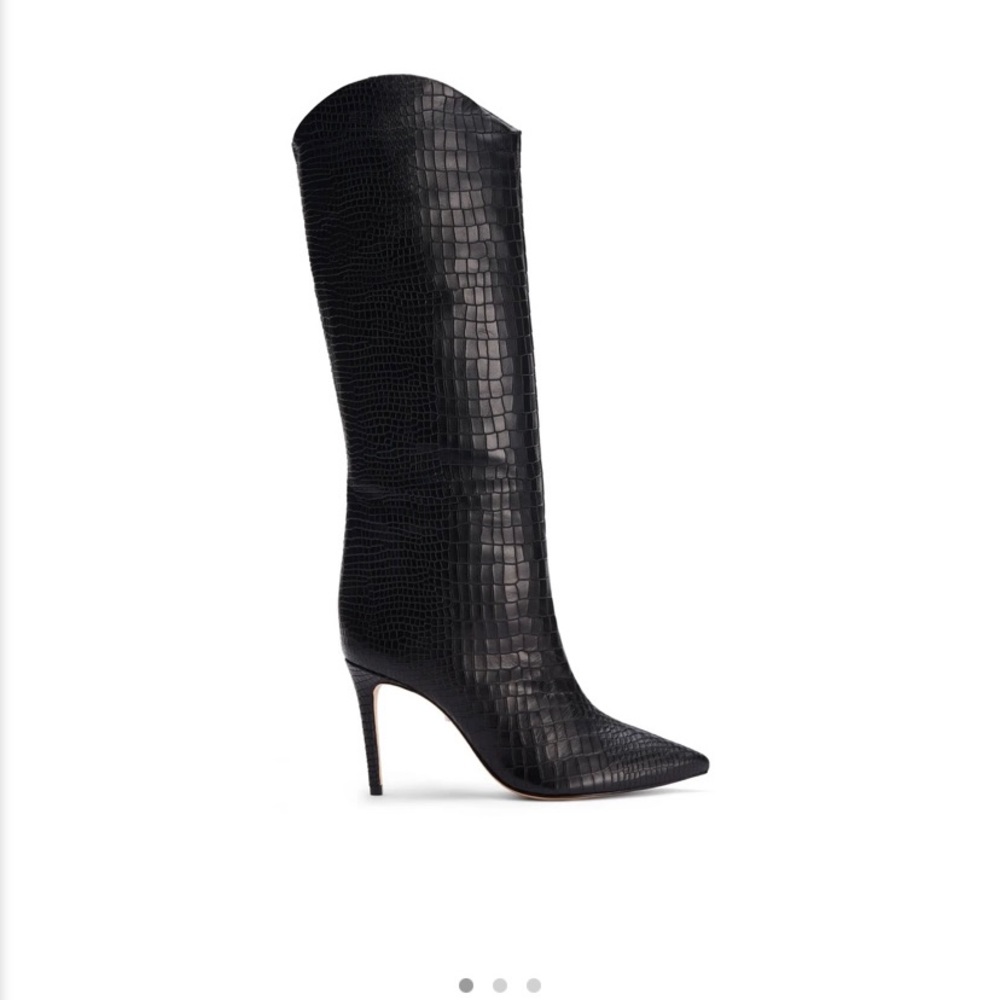 Black leather stiletto boots faux croc